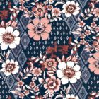 Rayon Flame Estampado Flor Grande Azul Marino