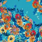 Rayon Flame Estampado Flor Grande Azul Turquesa