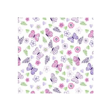 Micro Fibra Estampado Mariposa Corazón Morado Lila