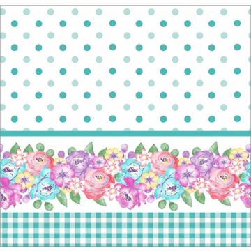 Micro Fibra Estampado Cenefa Floral Verde Agua