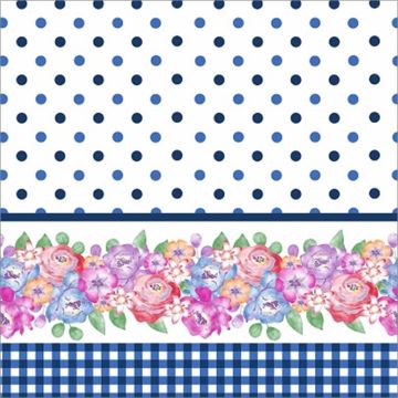 Micro Fibra Estampado Cenefa Floral Azul Rey