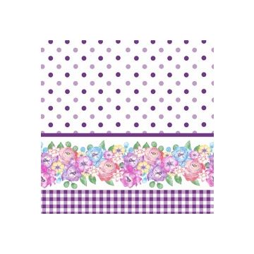 Micro Fibra Estampado Cenefa Floral Morado Lila