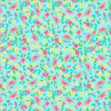 Micro Fibra Estampado Flor Y Mariposa Verde Agua