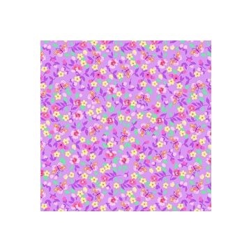 Micro Fibra Estampado Flor Y Mariposa Morado Lila
