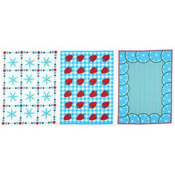 Blancos Lienzo Con 3 Trapos Fresas Estampado