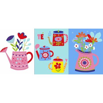 Blancos Lienzo Con 3 Trapos Tetera Flores