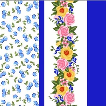 Cortina Tergal Zurich Flores Cerezas Azul Rey