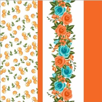 Cortina Tergal Zurich Flores Cerezas Naranja