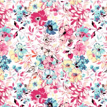 Brush Raya Estampado Flores y Tallos Blanco