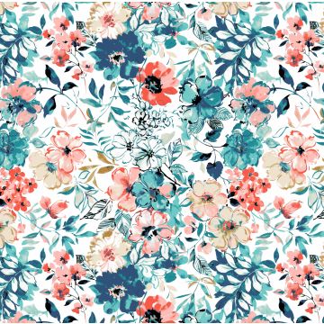 Brush Raya Estampado Flores Y Tallos Verde Menta