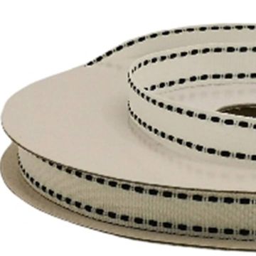 Listón Popotillo Con Costura Blanco-Negro 9 mm