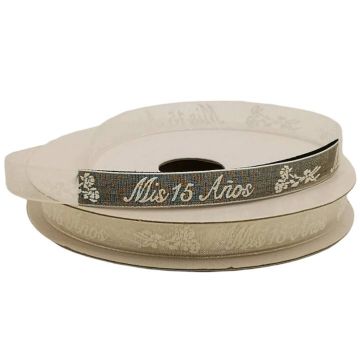 Listón De Organza Mis Xv Años Blanco-Blanco