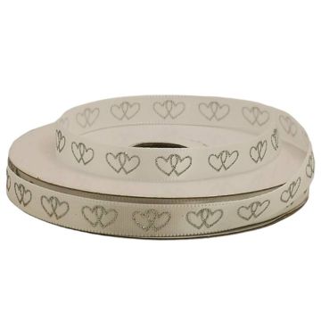 Listón Satinado Boda Corazón Blanco-Plata