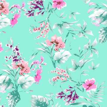 Rayón Chalis Flor Tropical Verde Menta