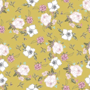 Rayón Chalis Flor Perfil Amarillo Mostaza