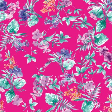 Rayón Chalis Flor Tropical Rosa Fiusha