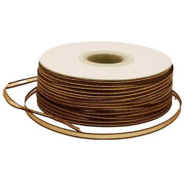 Listón de Organza con Orilla Metálica Cafe-Oro #0