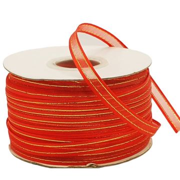 Listón de Organza con Orilla Metálica Rojo-Oro #1
