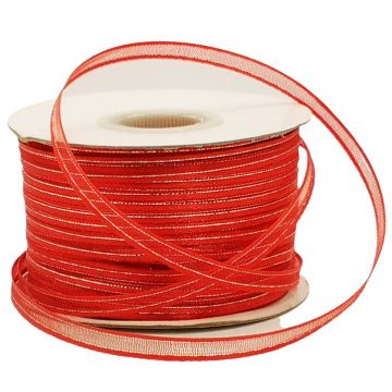 Listón de Organza con Orilla Metálica Rojo-Plata #1