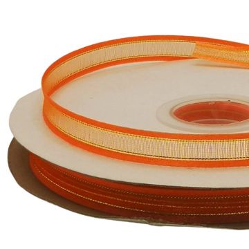 Listón de Organza con Orilla Metálica Naranja-Oro #1.5