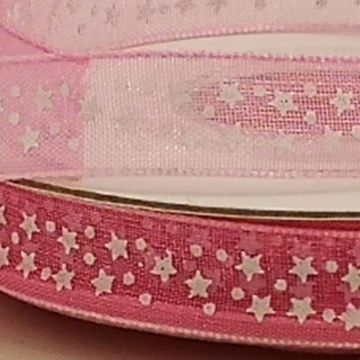 Listón De Organza Con Estrellitas Fiusha #1.5 9 mm