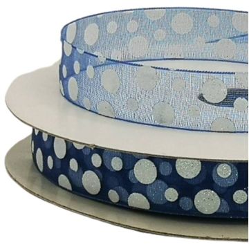 Listón De Organza Con Lunares De Diamantina Azul Marino