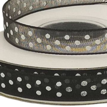 Listón De Organza Con Lunares Negro-Lunar Negro #1.5 9 mm