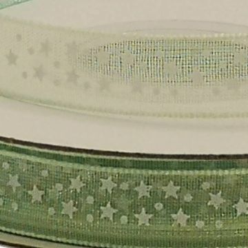 Listón De Organza Con Estrellitas Menta #1.5 9 mm