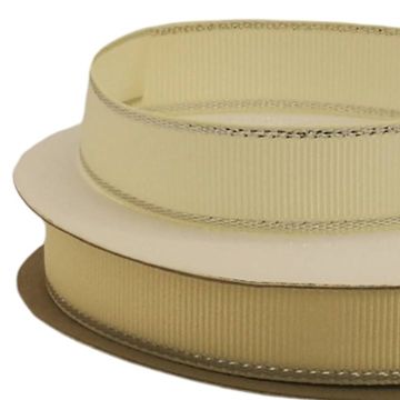 Listón Popotillo Con Orilla Metalica Plata-Beige 16 mm