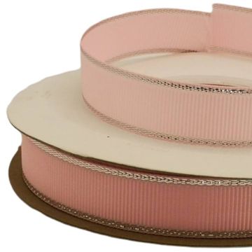 Listón Popotillo Con Orilla Metalica Plata-Rosa 16 mm