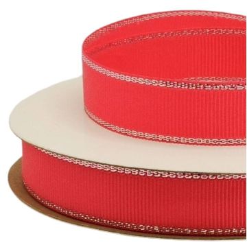 Listón Popotillo Con Orilla Metalica Plata-Fiusha 16 mm