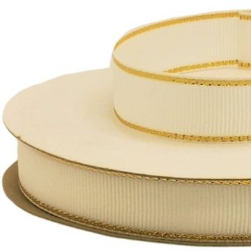 Listón Popotillo Con Orilla Metalica Oro-Hueso 16 mm