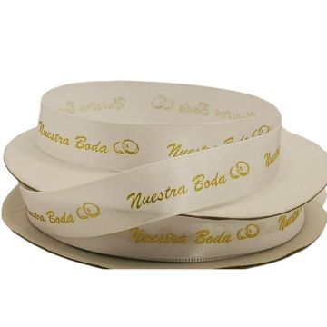 Listón Satinado Nuestra Boda Blanco-Oro