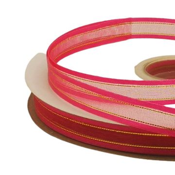 Listón de Organza con Orilla Metálica Fiusha-Oro #1.5