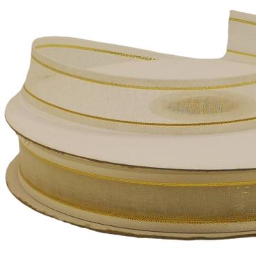 Listón de Organza con Orilla Metálica Crema-Oro #3