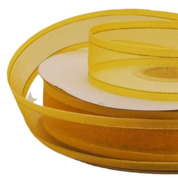 Listón de Organza con Orilla Metálica Amarillo Mango-Oro #5
