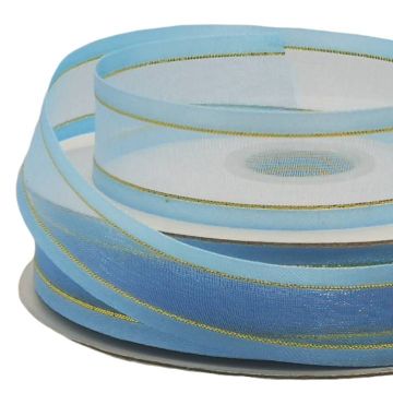 Listón de Organza con Orilla Metálica Cielo-Oro #5