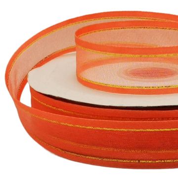 Listón de Organza con Orilla Metálica Coral-Oro #5