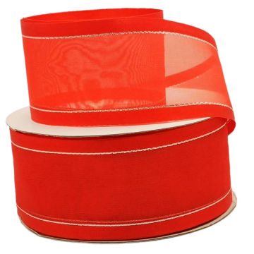 Listón de Organza con Orilla Metálica Rojo-Plata #12