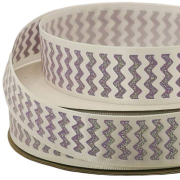 Listón Satinado Estampado Chevron Con Diamantina Morado