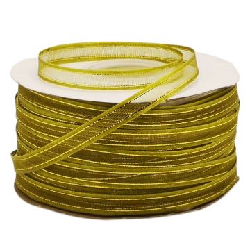 Listón de Organza con Orilla Metálica Verde Olivo-Oro #1