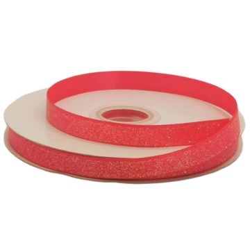 Listón Satinado Con Diamantina Fiusha Iris 3/8"