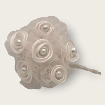 Rosa de listón con perla Blanco Grande