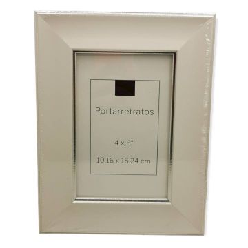 Portarretrato Decorativo Blanco Con Plata 4 x 6"