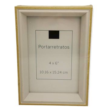 Portarretrato Decorativo Blanco Con Madera Natural 4 x 6"