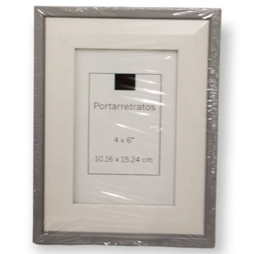 Portarretrato Decorativo Blanco Con Gris 4 x 6"