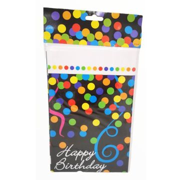 Mantel de Plástico Estampado Negro Happy Birthday