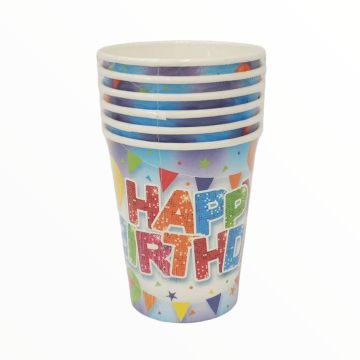 Vasos de Cartón Azul Happy Birthday