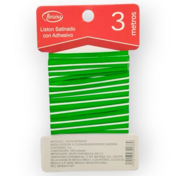 Listón Satinado con Adhesivo Verde Bandera #1.5