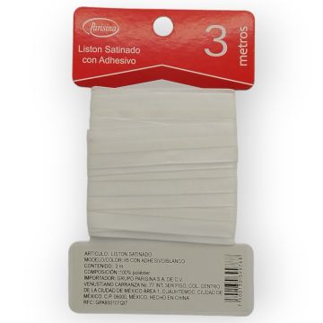 Listón Satinado con Adhesivo Blanco #5